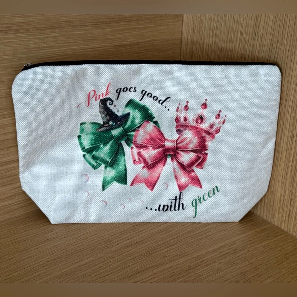 NEW WICKED PInk Goes Good with Green Ginda Elphaba Pouch Makeup Case